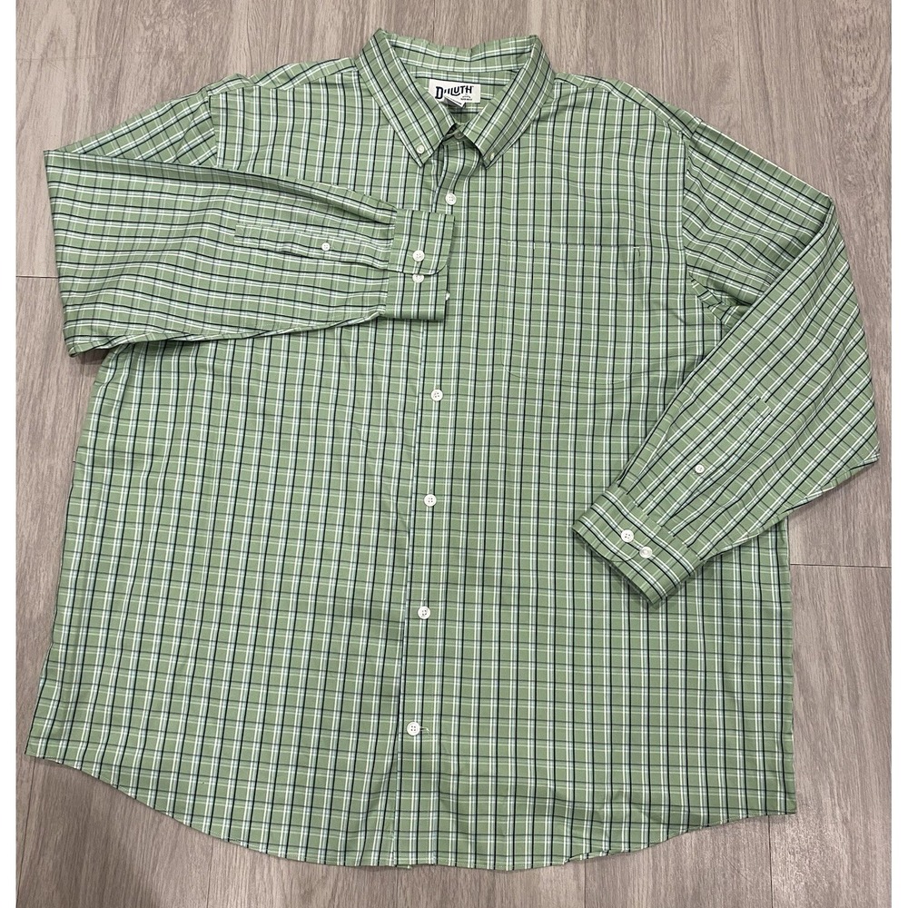 Duluth Trading Shirt Mens 2XL Plaid Relaxed Fit Green 100% Cotton Button Down
